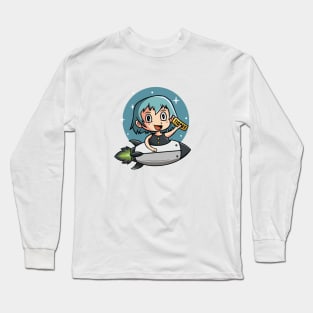 Cute Girl Riding Rocket Long Sleeve T-Shirt